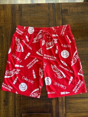 Men’s Medium Coca Cola Logo Print Sleep Shorts - Americana, Classic, Fun